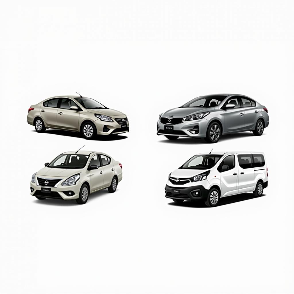 Ahmedabad Car Rental Options: A variety of cars available for rent, including hatchbacks, sedans, SUVs, and minivans.