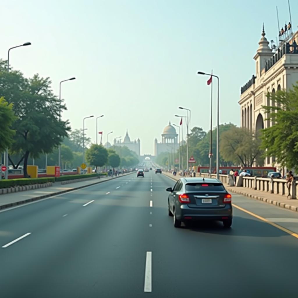 Ahmedabad City Driving Experience: A car driving on a well-maintained road in Ahmedabad, with glimpses of local landmarks in the background.