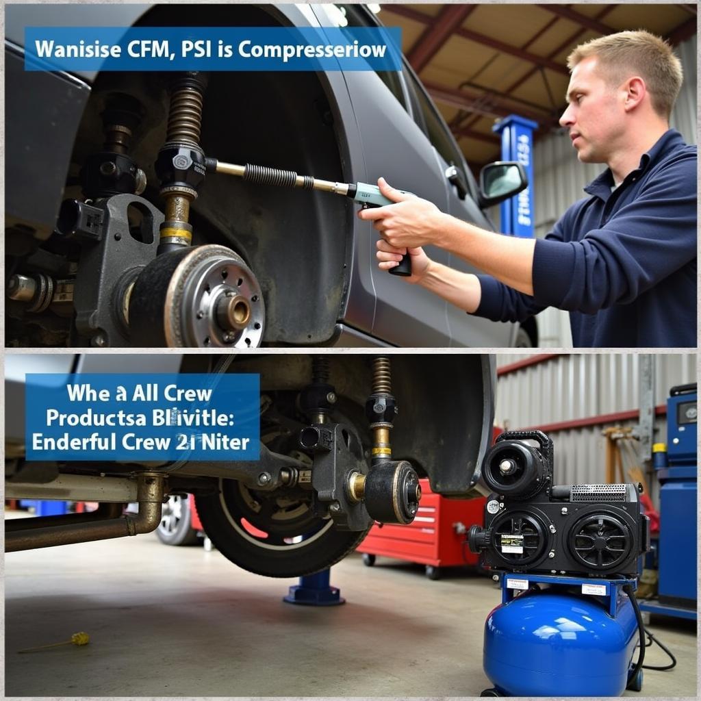 Mechanic Using an Air Compressor to Power an Impact Wrench at a Car Service Station