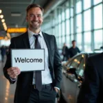 Atlanta Airport Car Service Arrival: A traveler being greeted by a chauffeur at the arrival gate.