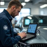 Technician Working on a Car in an Authorised Service Center