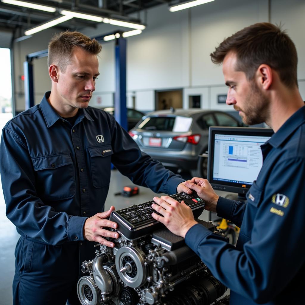 Honda Technicians Working on a Car in an Authorized Service Center