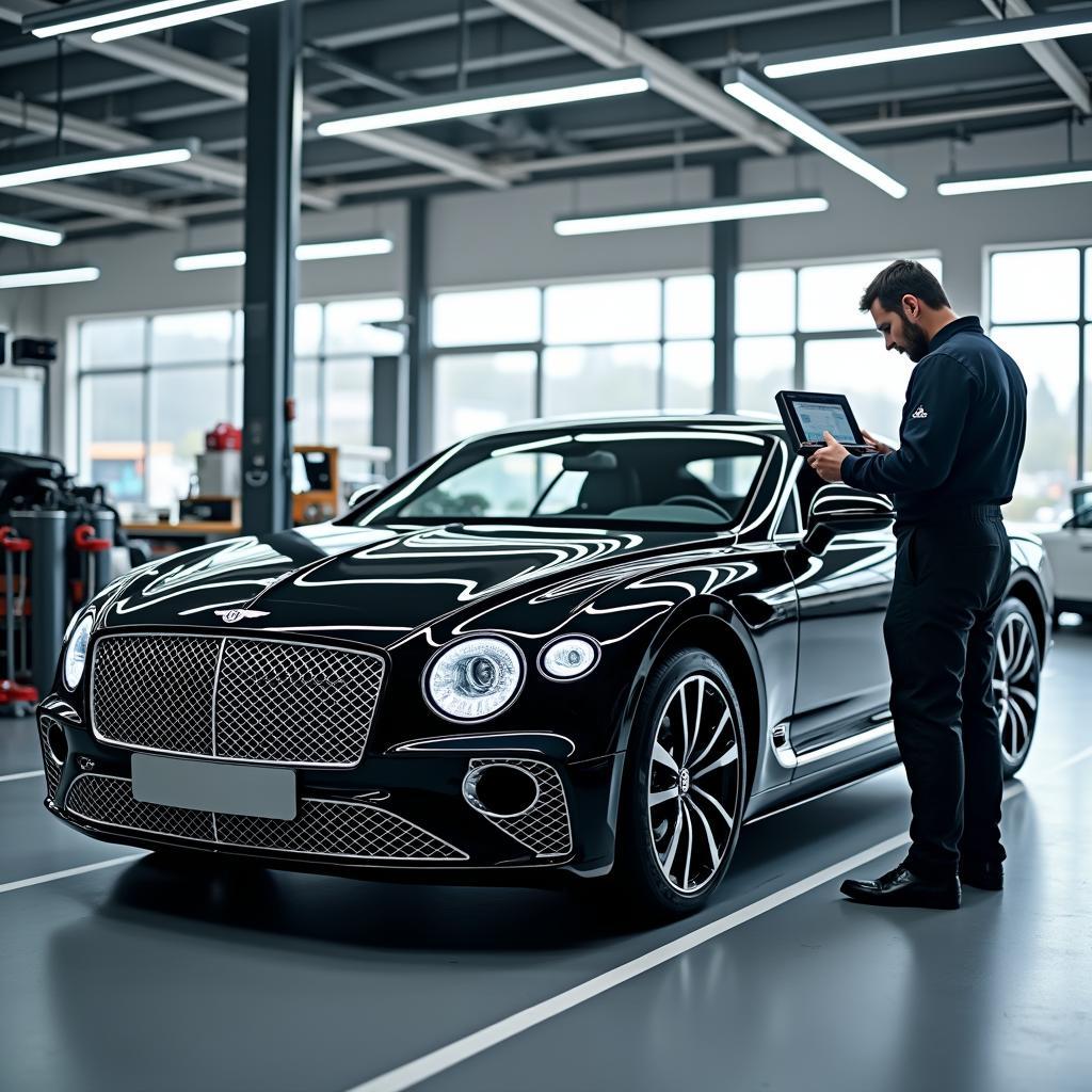 Bentley Continental GT undergoing service in an authorized workshop