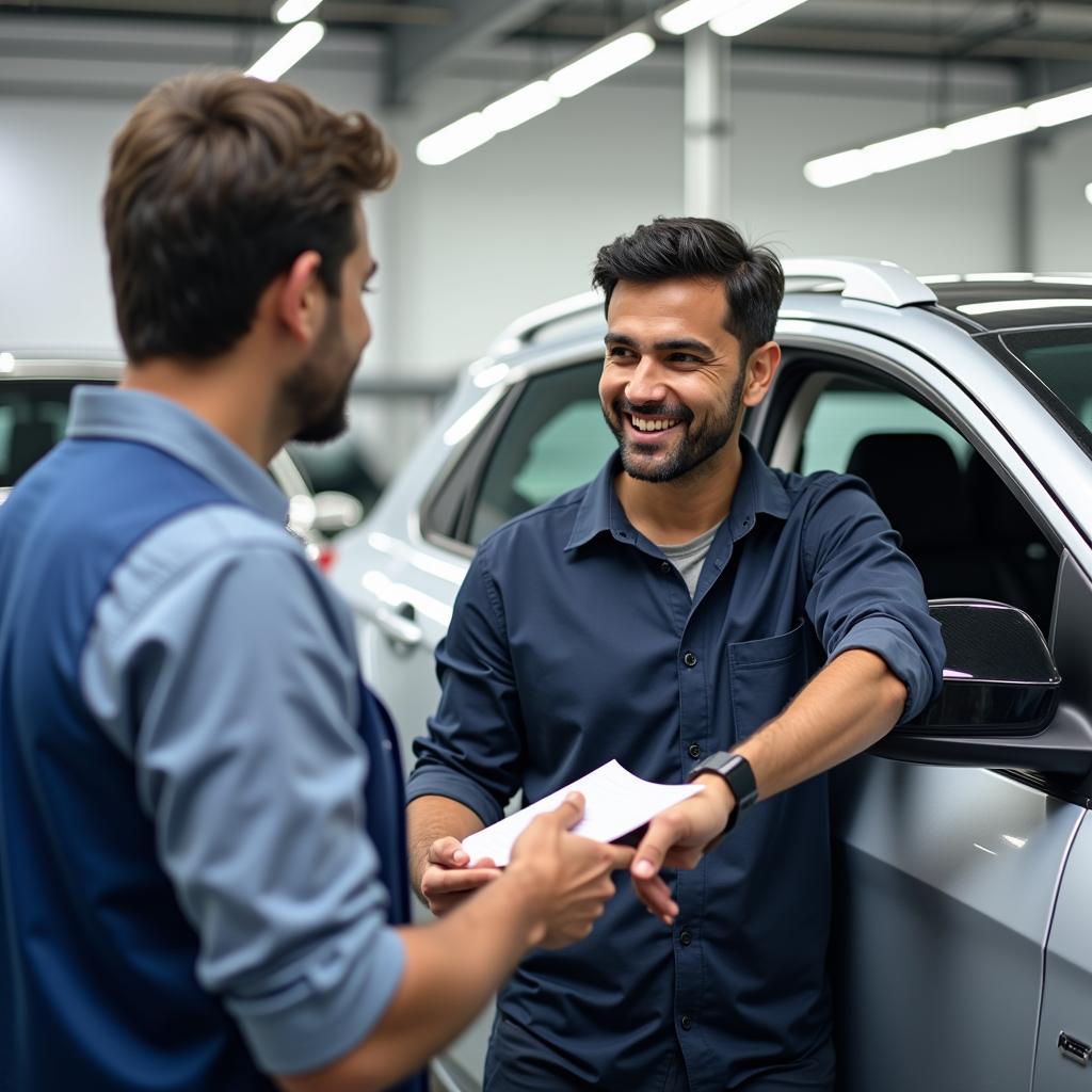 Customer Reviewing Car AC Service in Dwarka