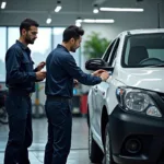 Certified Technicians Working on a Car in a Lucknow Service Center