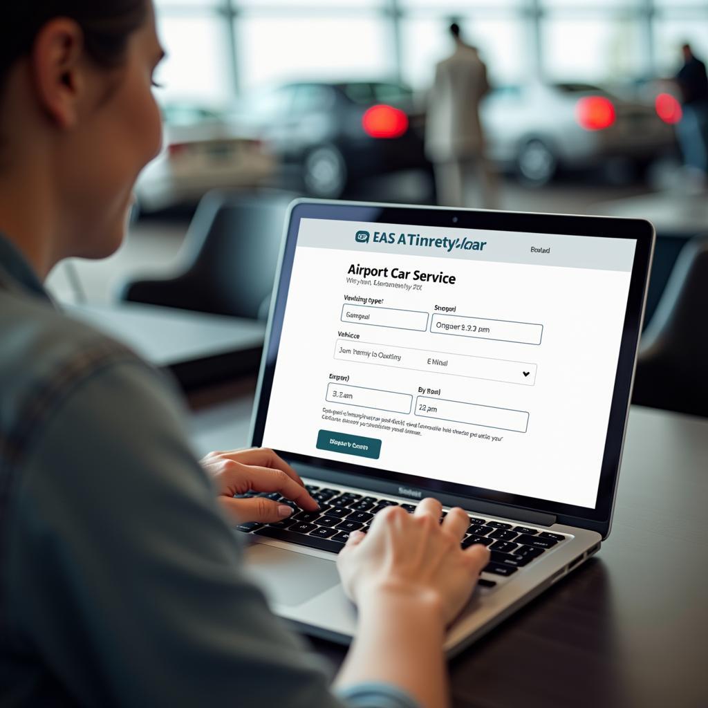 Booking Airport Car Service Online: A person using a laptop to book a car service on a website.