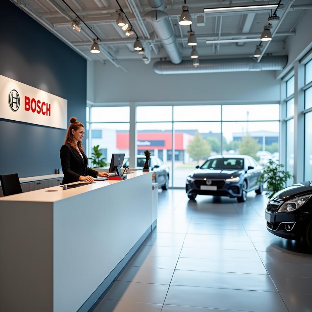 Modern and Clean Reception Area of a Bosch Car Service Center