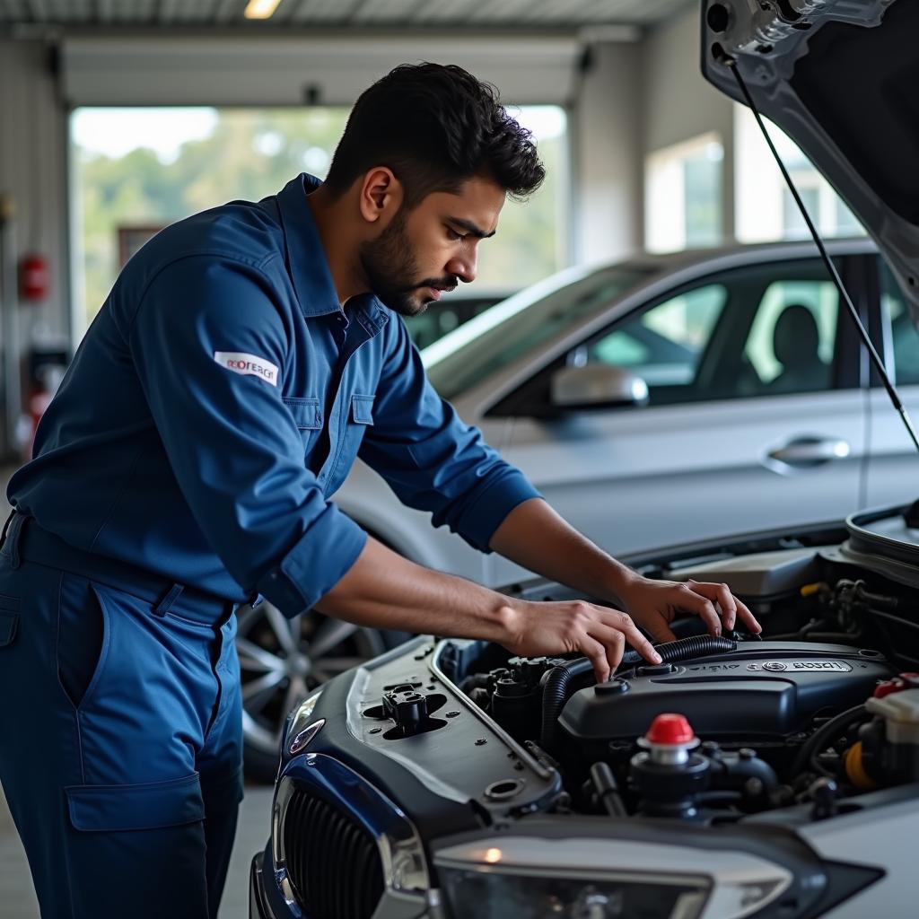 Bosch Car Service Technician Working on a Car in Kerala