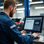 Bosch Car Service Technician in Silverton working on a modern vehicle using advanced diagnostic equipment.