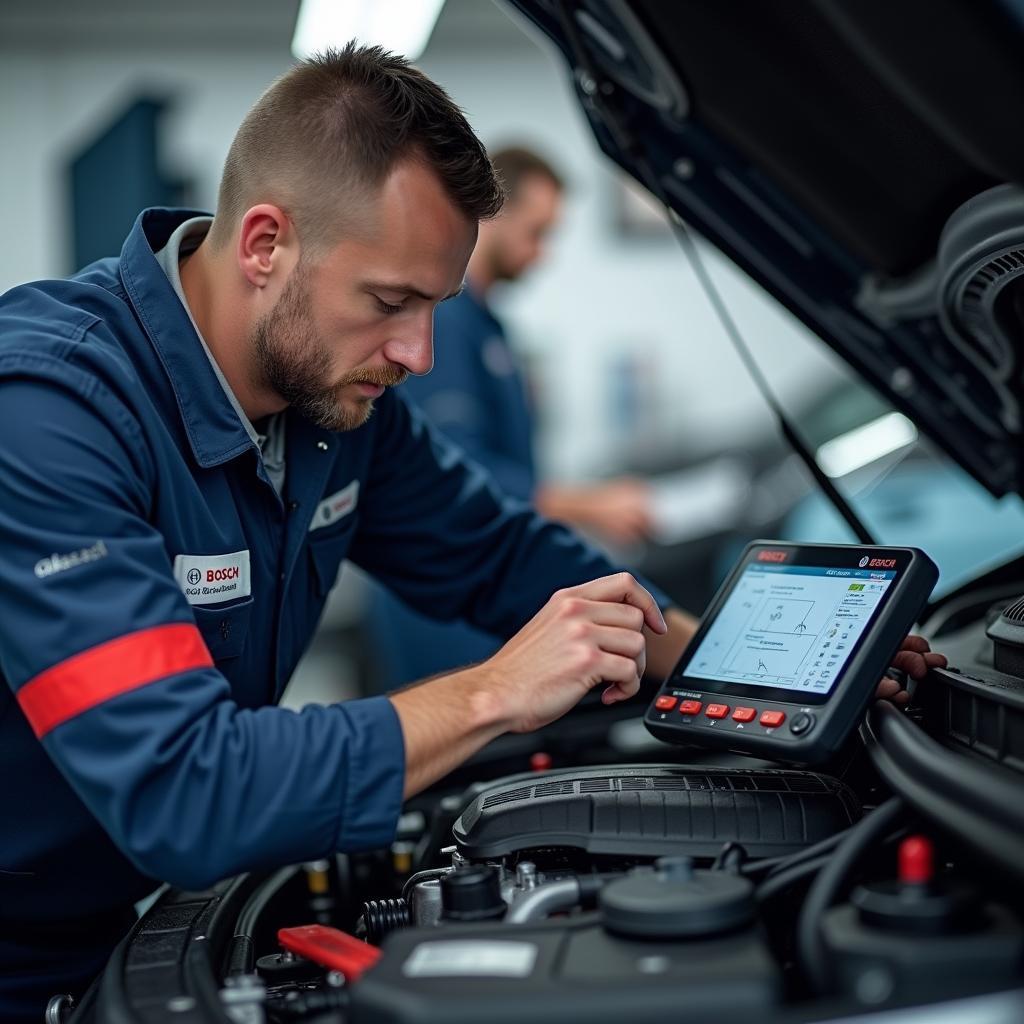 Bosch Technician Performing Engine Diagnostics