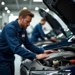 Bosch Certified Technician Performing Engine Diagnostics