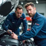 Bosch Certified Technician Working on a Car Engine