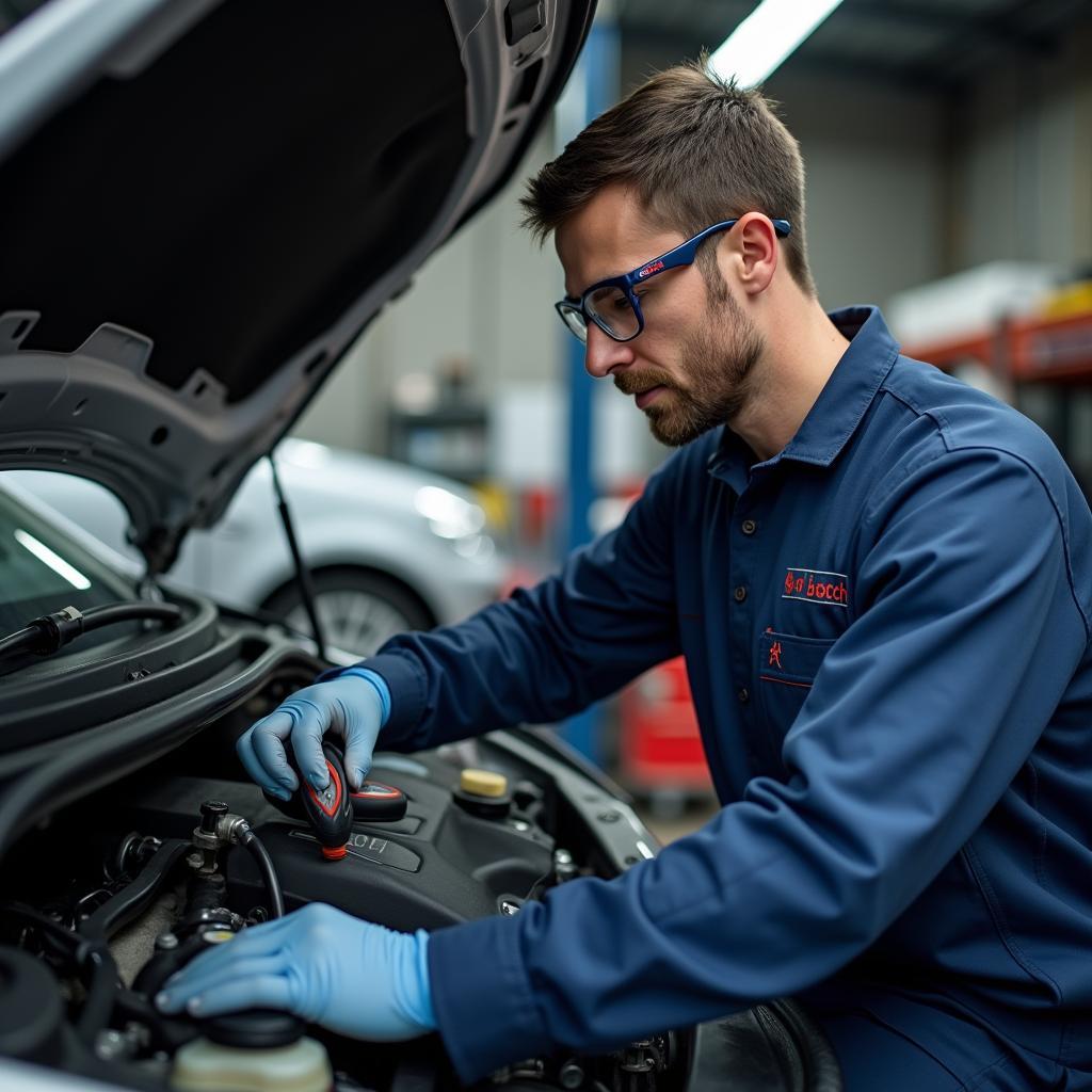 Bosch Certified Technician Working on a Car Near Herohalli