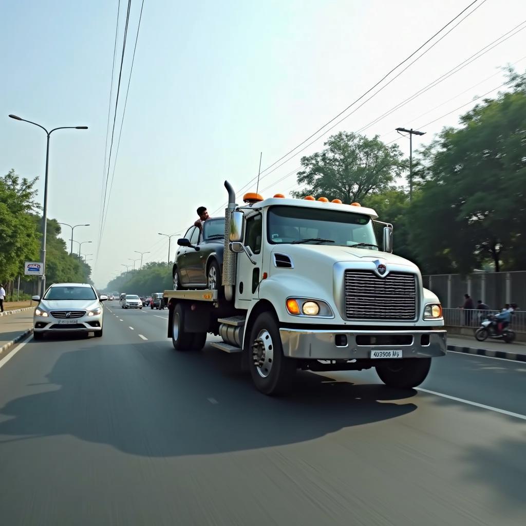 Tow Truck in Hyderabad Picking Up a Breakdown Car