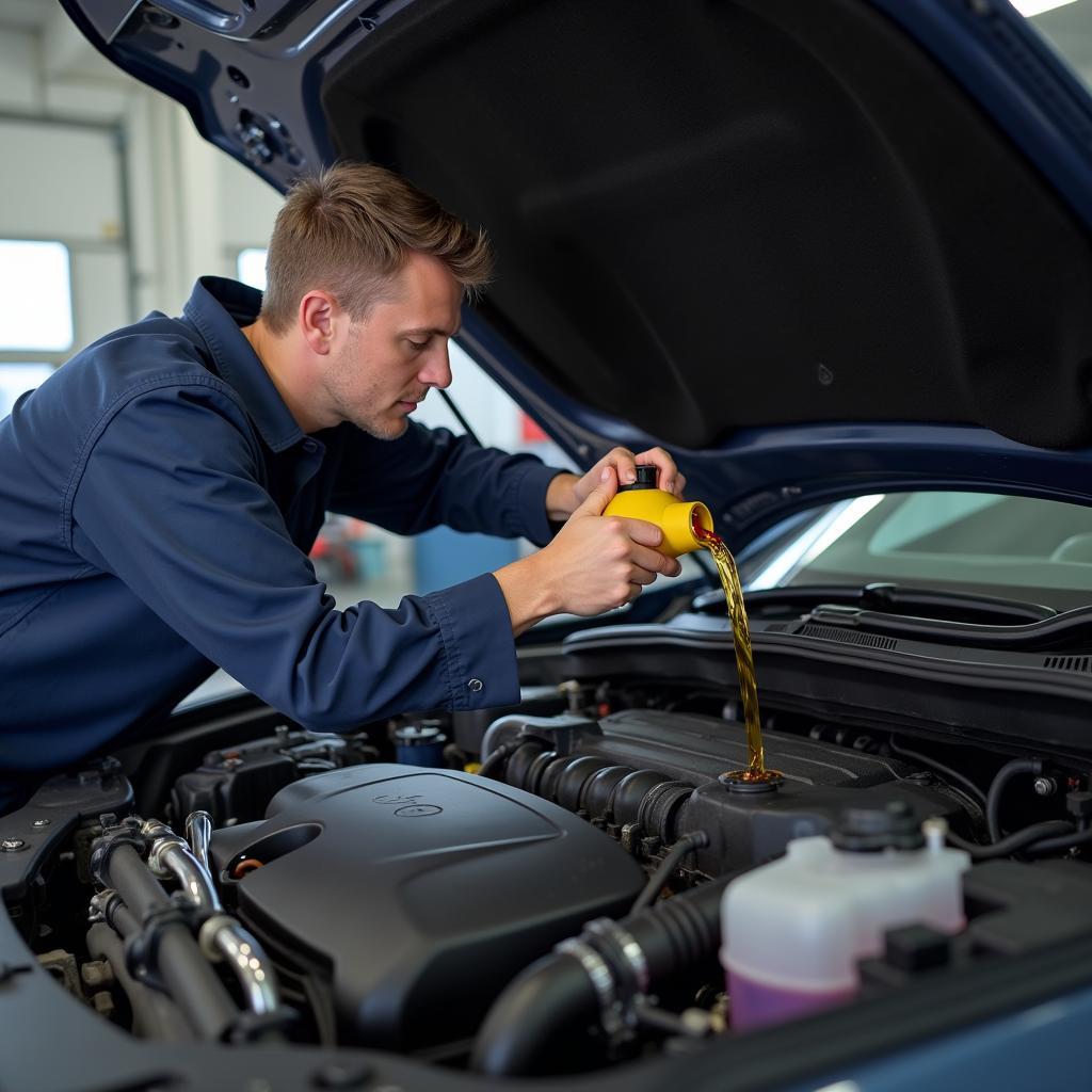 Technician Performing Oil Change in Caboolture