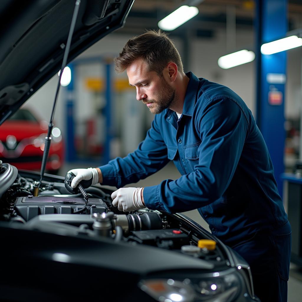 Car 24 Car Service: A certified mechanic working on a car engine in a well-equipped mobile service unit.