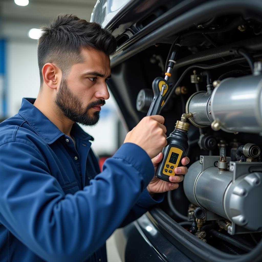 Car AC Service in Ahmedabad: Mechanic Inspecting a Vehicle's Air Conditioning System