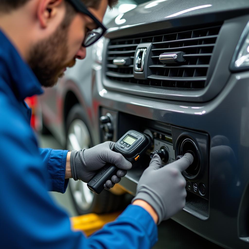 Car AC Service Technician in Chennai working on a car's air conditioning system