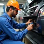 Car AC Service Technician Working on a Vehicle's Cooling System in Thiruvananthapuram