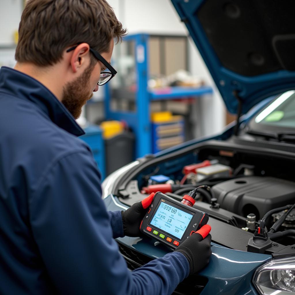 Car Battery Testing at Service Center