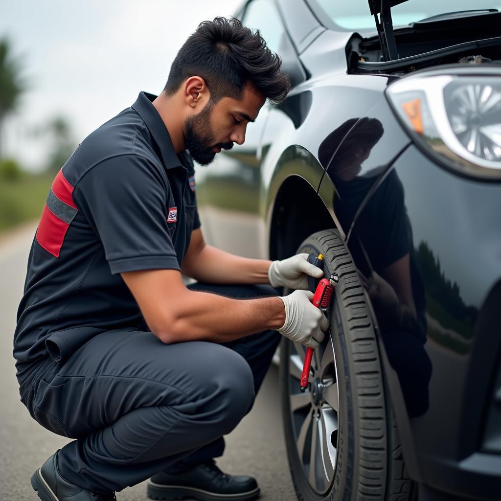 Car Breakdown Service in Hyderabad: Technician Performing Roadside Repair