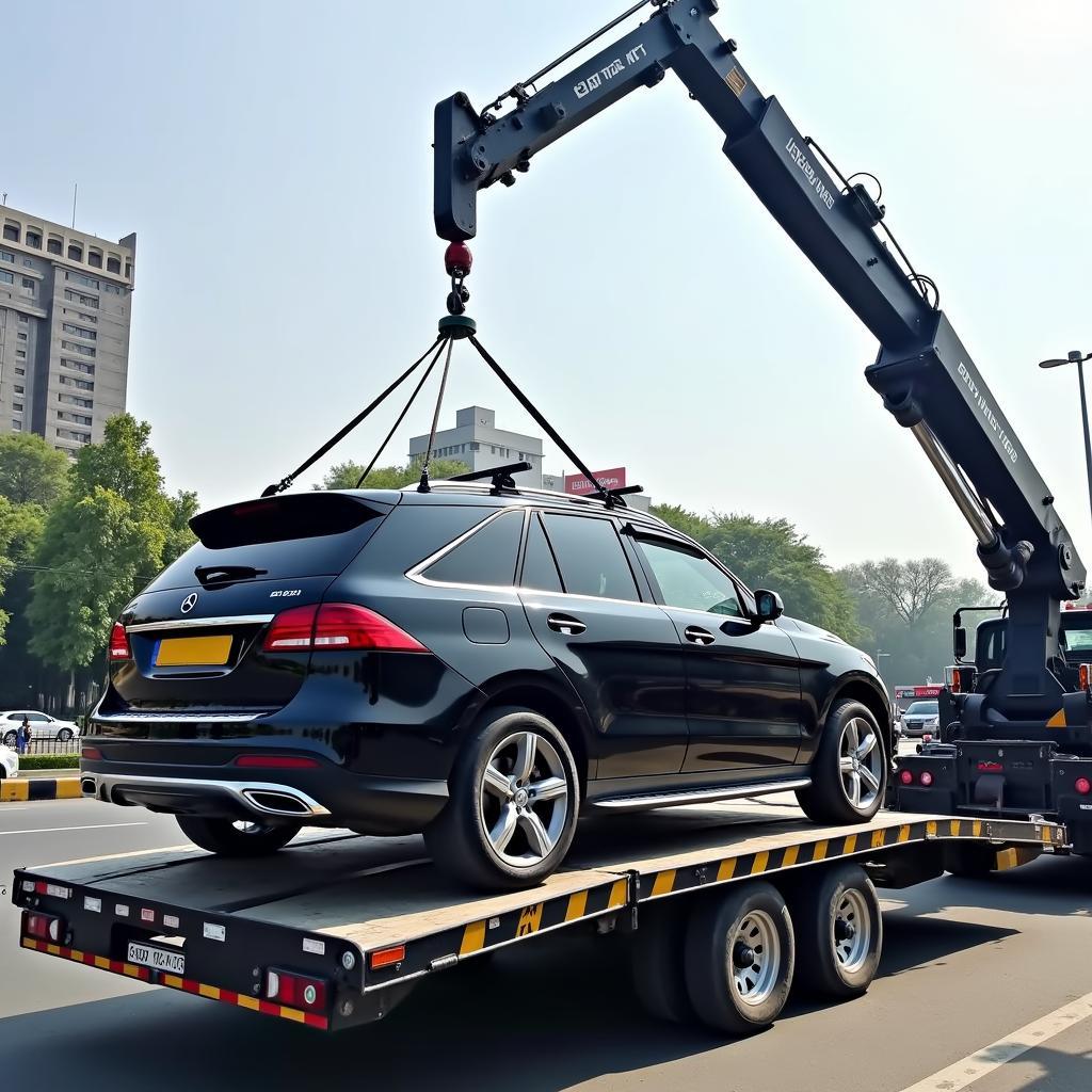 Car Crane Service in Gurgaon Transporting an SUV