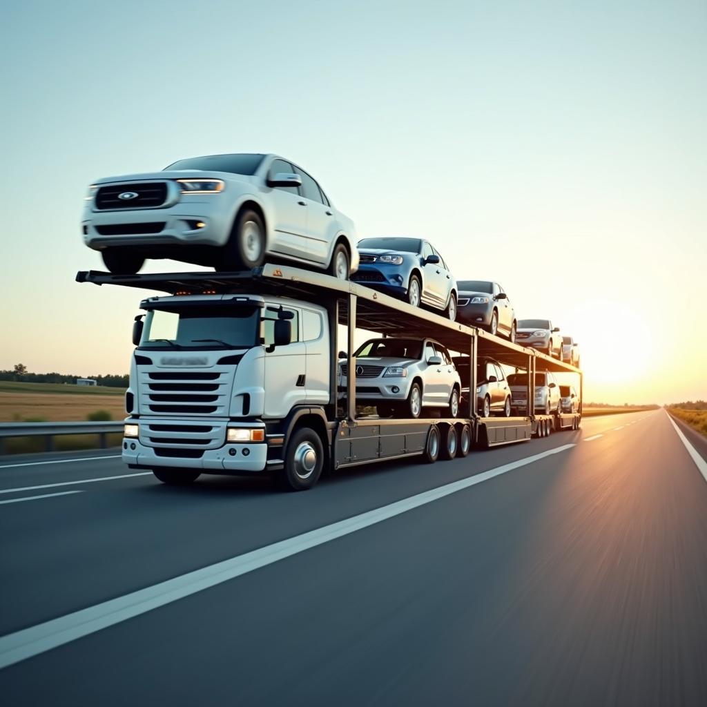 Open Car Transport Truck Hauling Multiple Vehicles