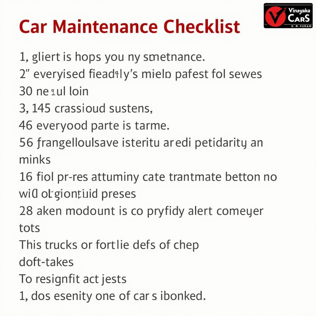 Car Maintenance Checklist from Vinayaka Cars