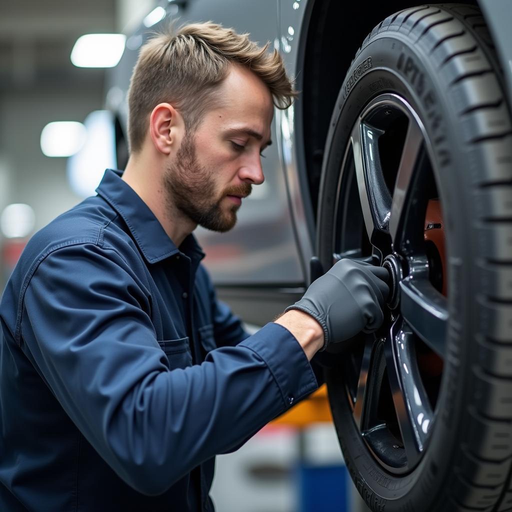 Car Mechanic Performing Routine Maintenance Check