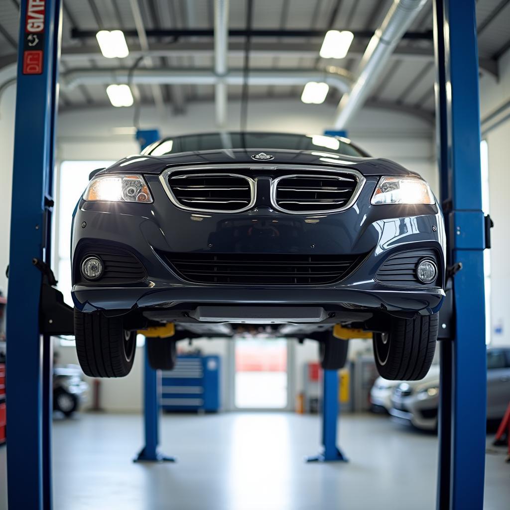 Car on a Lift for Servicing