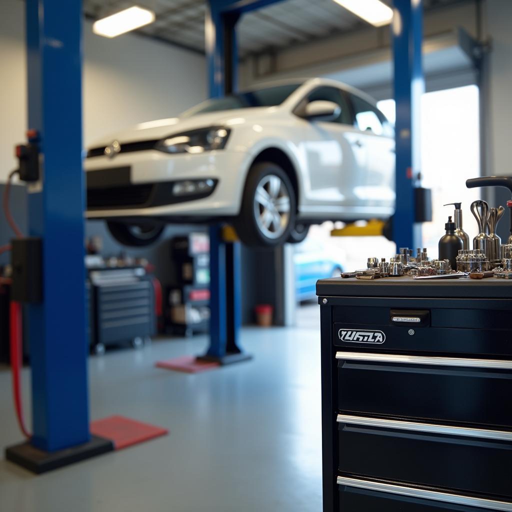 Car on Lift in Repair Shop