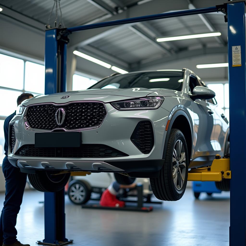 Car on Lift in Service Center