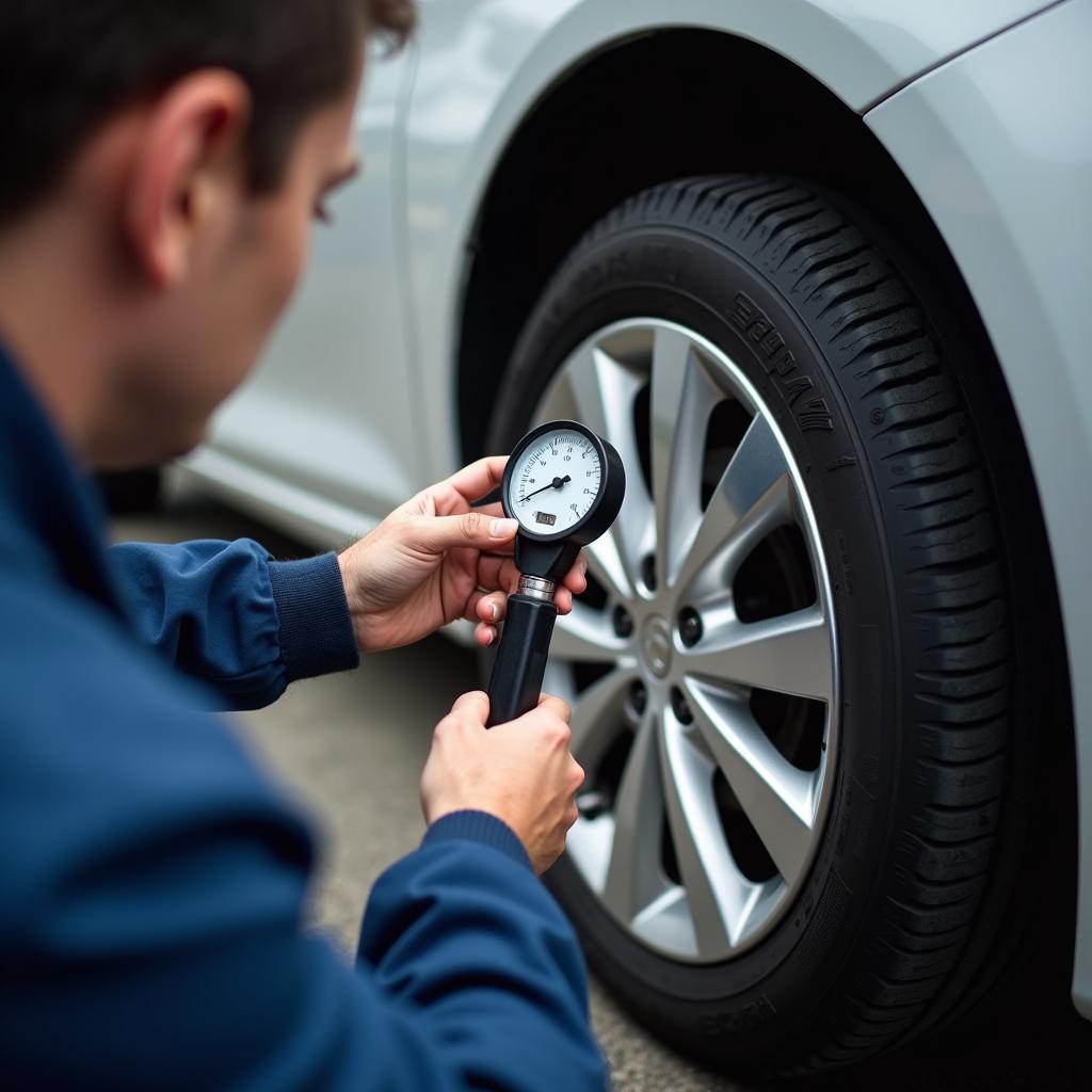 Car Owner Checking Tire Pressure