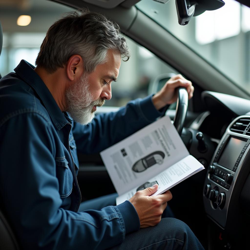 Car Owner Consulting a Service Manual