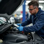 Mechanic Using Diagnostic Tools on a Car