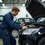 Mechanic Inspecting a Car in a Bechkenham Garage