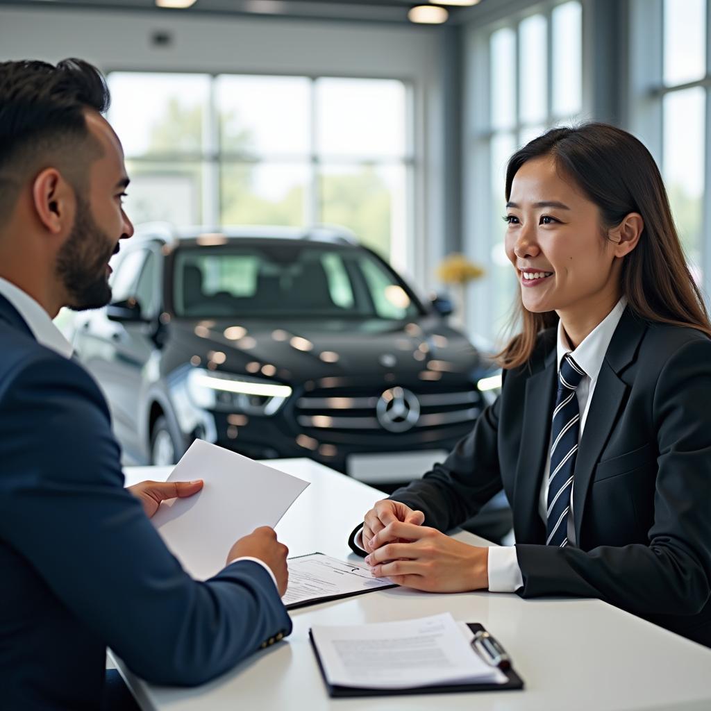 Car service advisor assisting a customer in a Coimbatore dealership