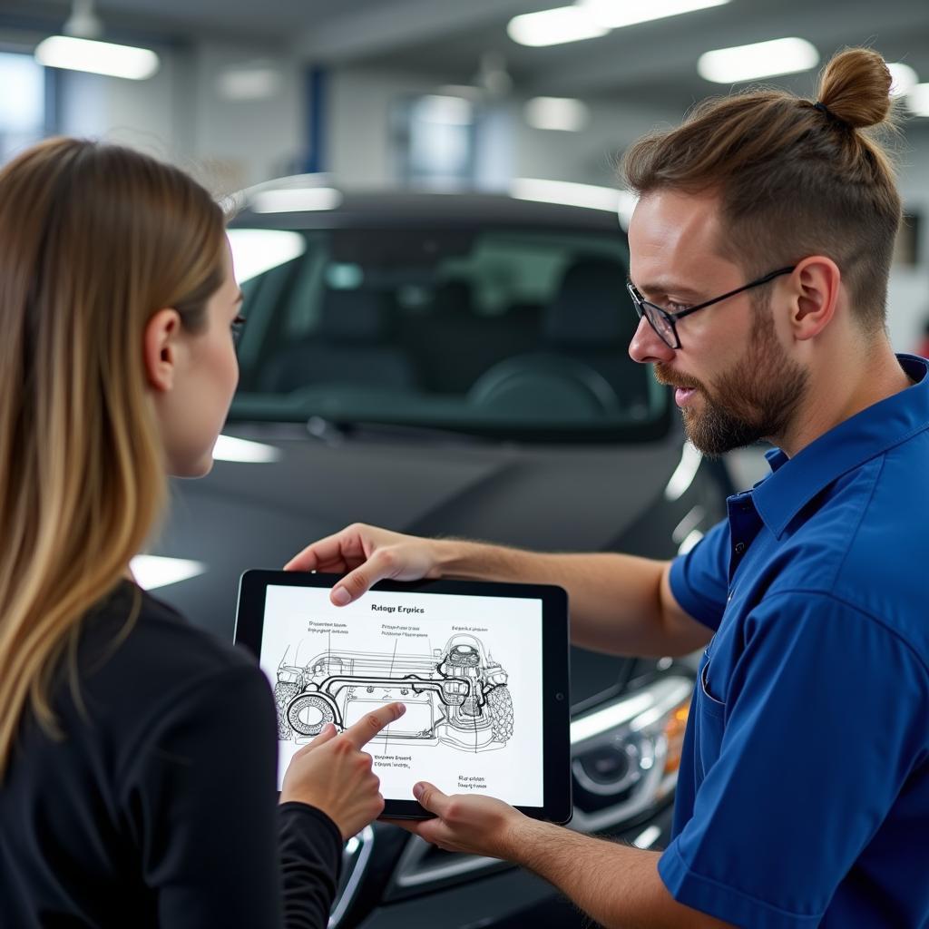 Car Service Advisor Explaining Repairs to Customer