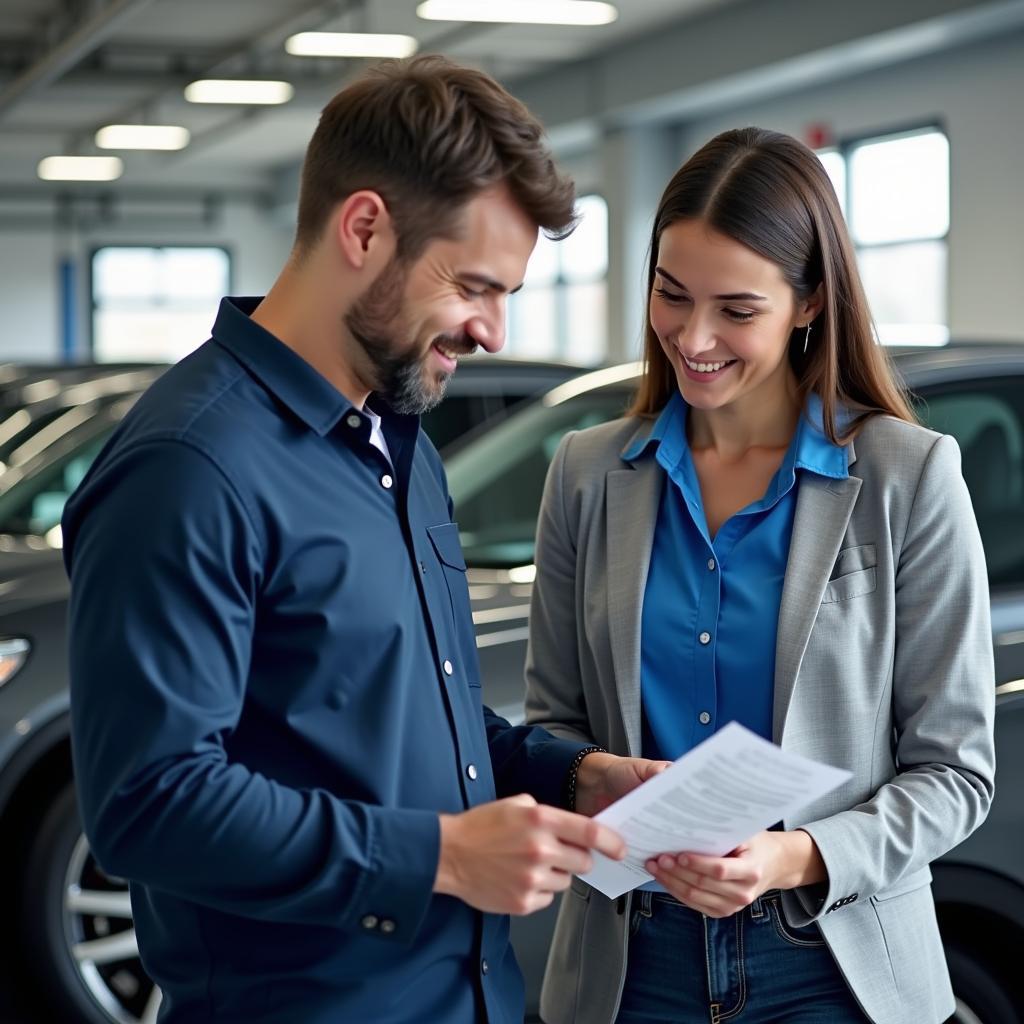 Car Service Advisor Reviewing Work with Customer