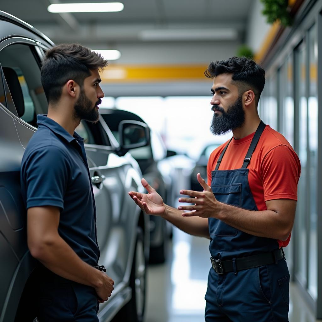 Car Service Advisor Discussing Repairs with a Customer in Kattupakkam