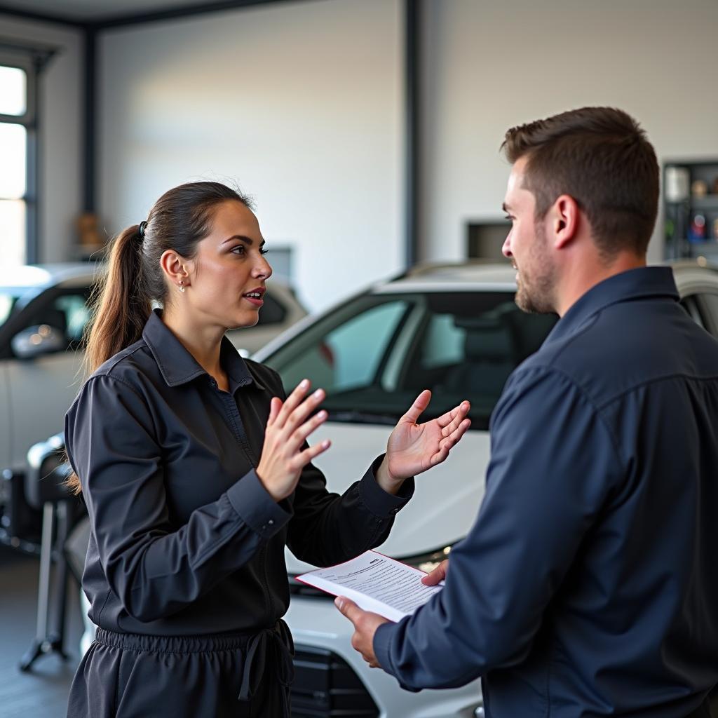 Customer Discussing Repair Options in Altona Car Service