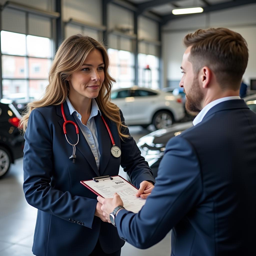 Customer Discussing Car Service Options with Advisor in Altrincham