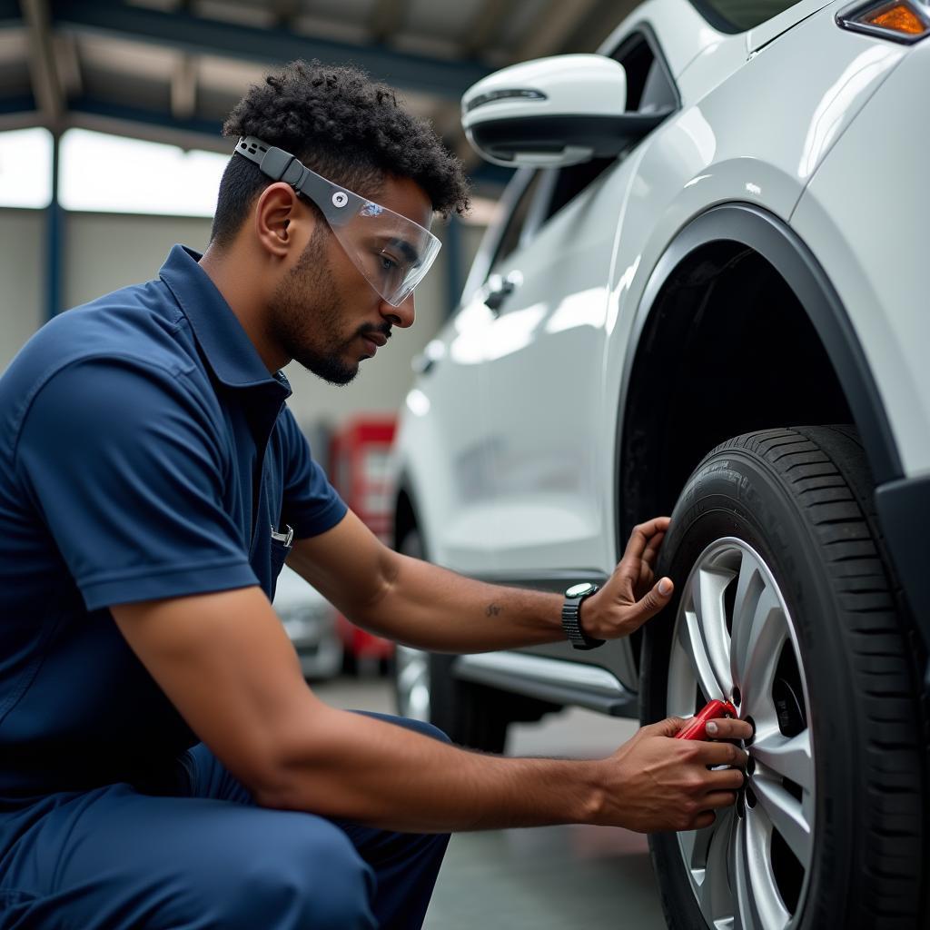 Mechanic Inspecting a Car in Antigua