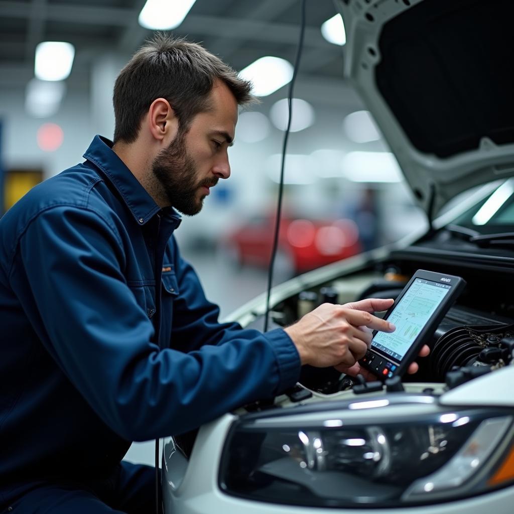 Experienced Technician Working in a Modern Car Service Bay