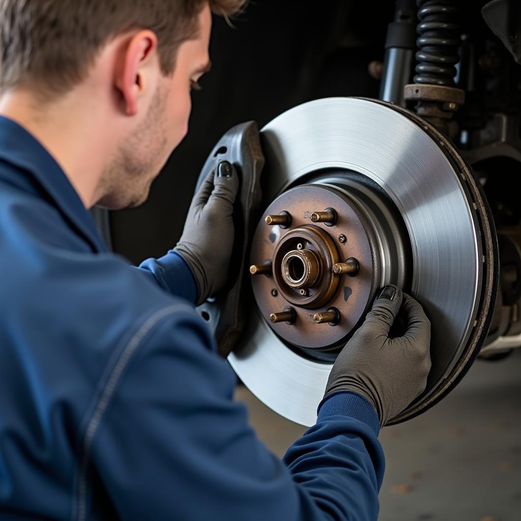 Inspecting Car Brakes During a Service