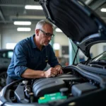 Mechanic inspecting a car in Brampton