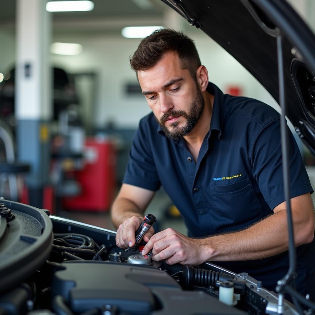 Mechanic working on a car in a Carrum Downs service center