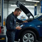 Mechanic Inspecting a Car at a Service Center in Ayappakkam