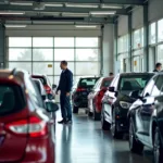 Busy Car Service Center on Monday