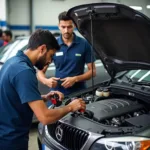 Mechanic working on a car in a Coimbatore Nggo Colony service center